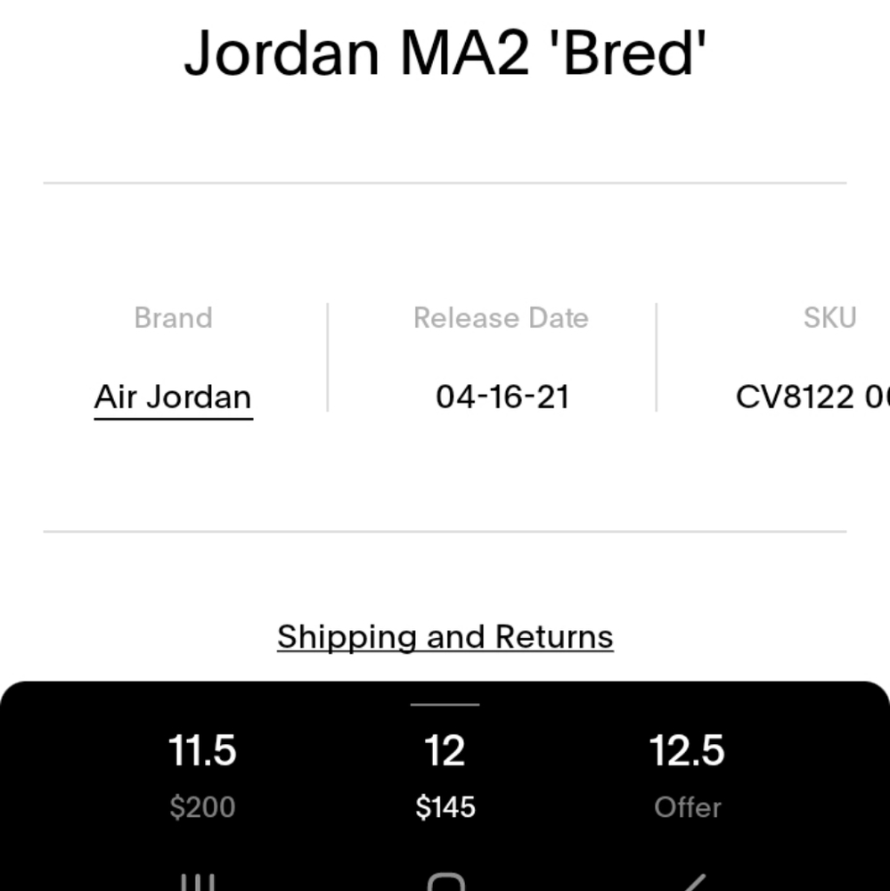 Jordan MA2 "Bred" size 12